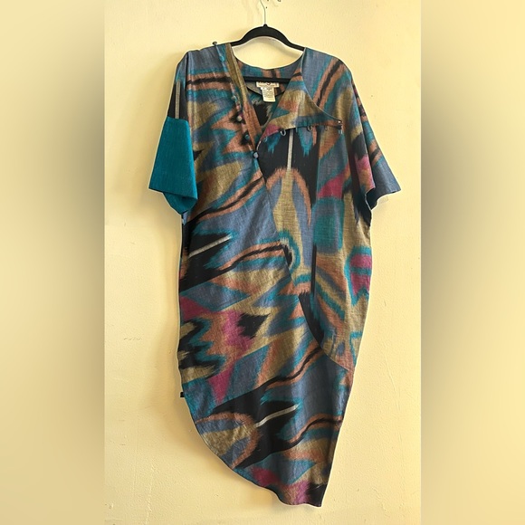 Vintage Handwoven Ikat Print Dress circa 1980s Nogo Brand - Picture 6 of 11